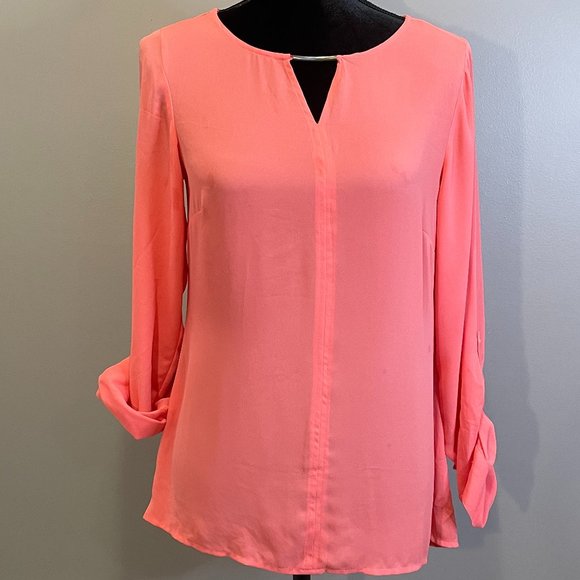 The Limited Tops - The Limited Womens Semi Sheer Roll-tab Sleeve Metal Embellished Blouse sz S